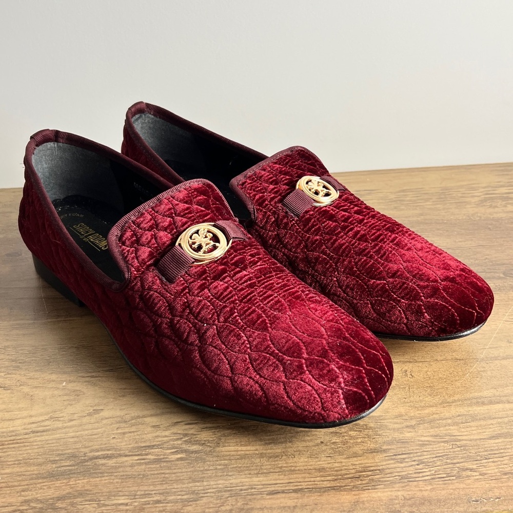Stacy Adams Quilted Velvet Loafers in Deep Red
